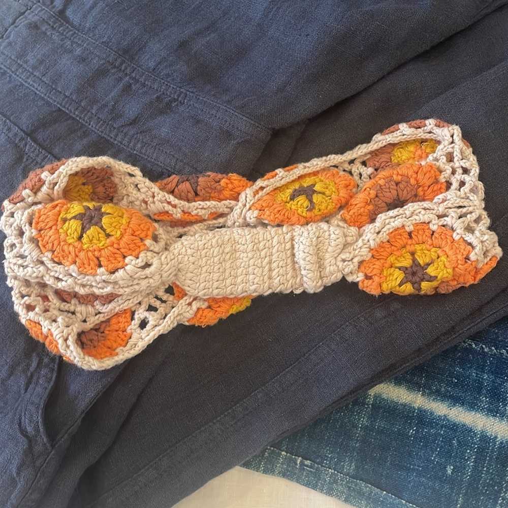 Crochet Headband Orange Brown Cream - Picture 7 of 7